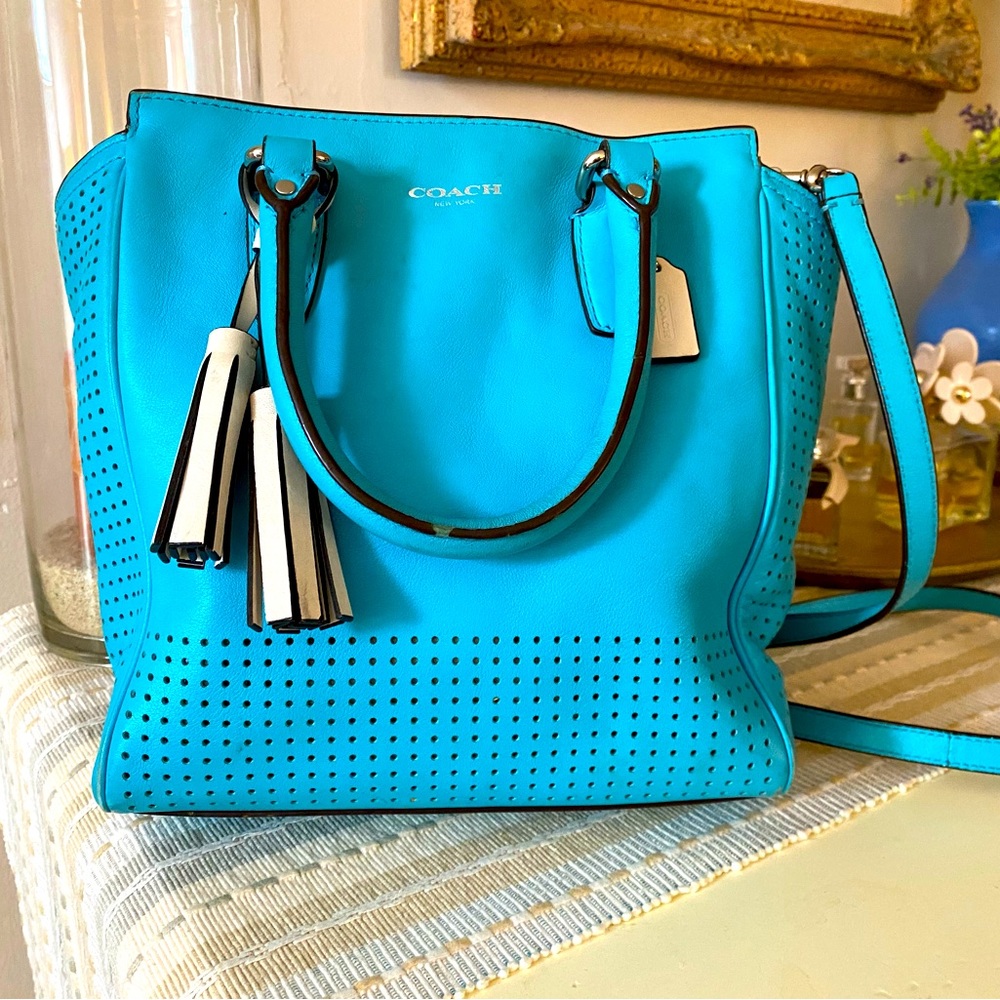 Coach Legacy Perforated Mini Tanner Robin Blue